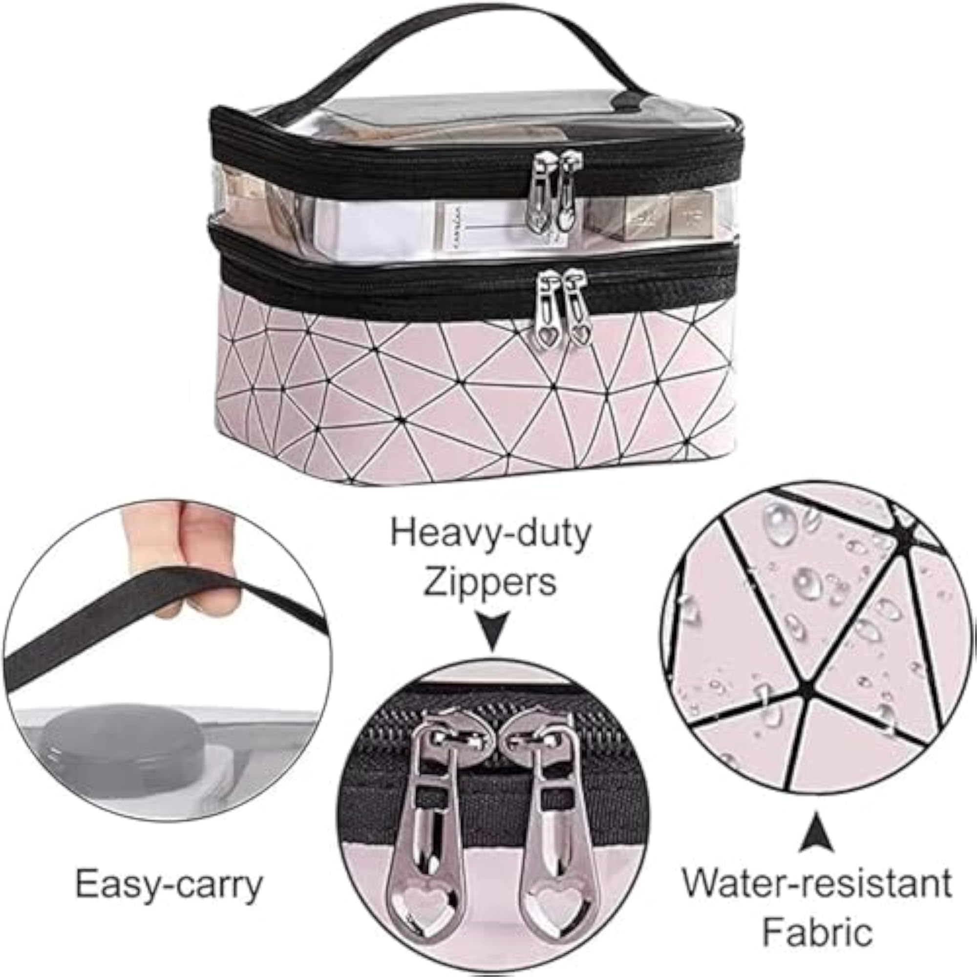 2 Layer Cosmetic Portable Bag with Transparent Cases