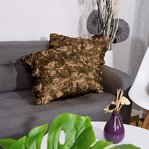Housse de coussin fleur de rose 3D decorative pure couleur lot de 2