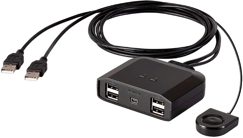 Monoprice 2x4 USB 2.0 conmutador para compartir periféricos, permite que 2 computadoras compartan 4 dispositivos USB