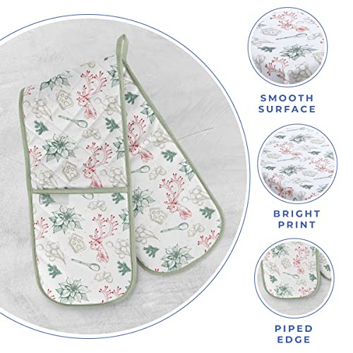 Double Oven Glove For Kitchen, Cooking, Grilling, Bbq, Baking, Serving – Heat Resistant 100% Cotton Box Quilted Double Mitten Thanksgiving Dinner, Gifts By Kotton Culture (North Pole, 9" X 36") #TOP2
