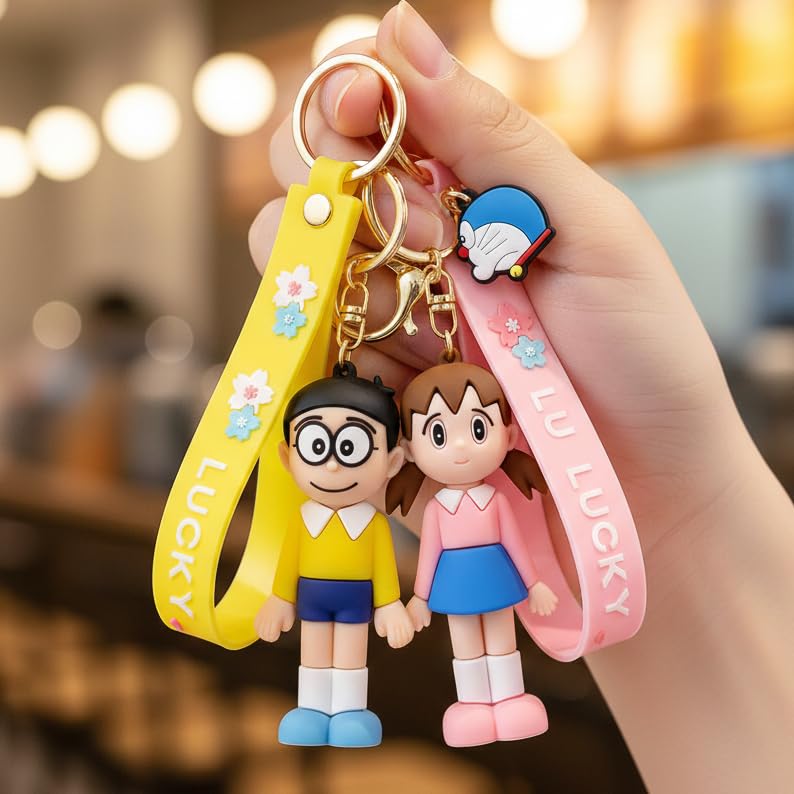 Image of Cute Cartoon Character Silicone 3D Key Chain with Strap Charm & Metal Hook, Merchandise Key Rings Gift for Kids Girls Boys Men & Women
