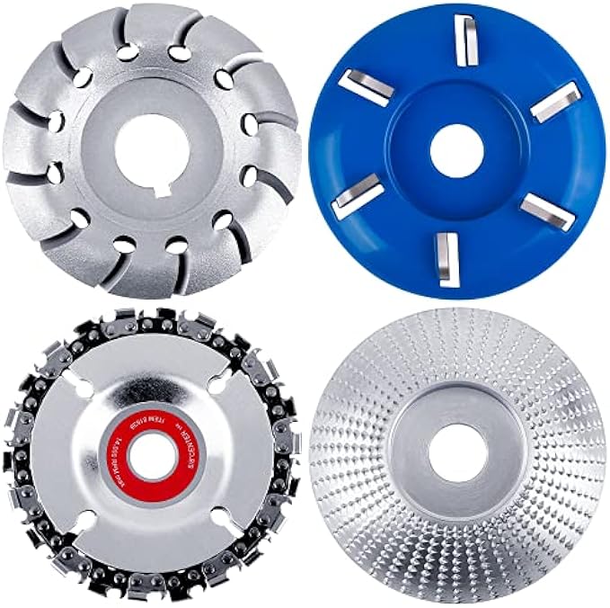 Aodaer 4 Pieces Angle Grinding Wheel 6 Teeth Wood Turbo Carving Disc Grinder Chain Disc in 22 Teeth Wood Polishing Shaping Disc for Wood Cutting and Polishing Sanding Carving Grinding Wheel Plate