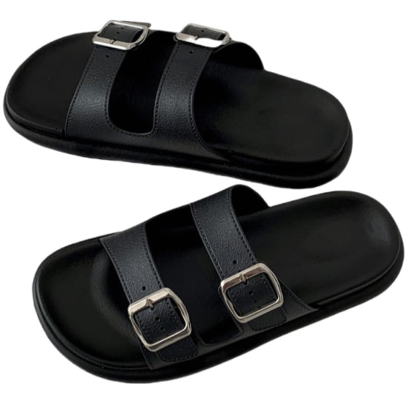 Women's large-size summer slippers with double straps. Fashionable and casual. Slip-on design for easy wear. Breathable and with exposed toes. Suitable for beach, outdoor and daily use.