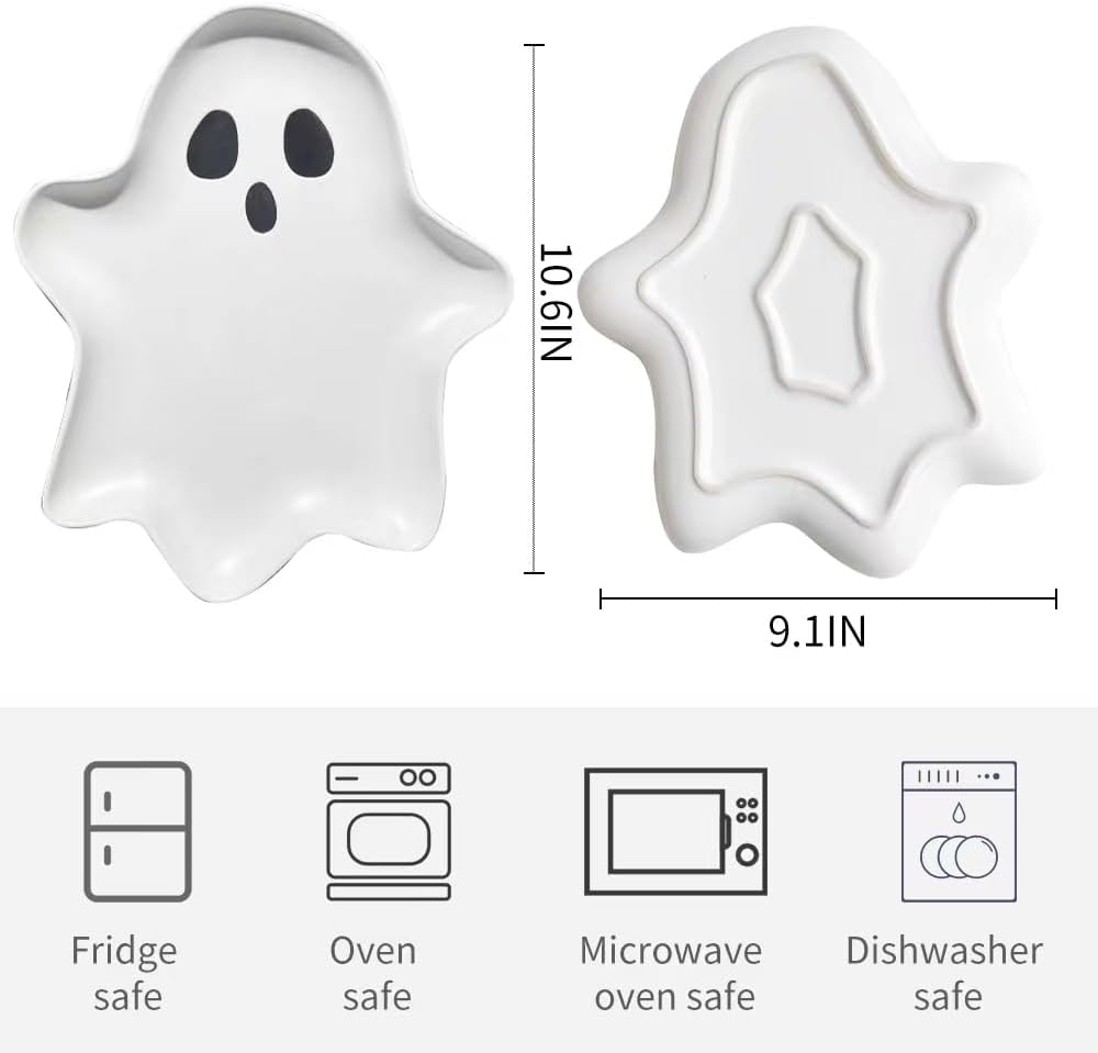 Ceramic Ghost Plate (10.6 * 9.1in) | Reusable Halloween Plate for Everything from Desserts, Salads, Snacks, Candy, Appetizers and More (1)