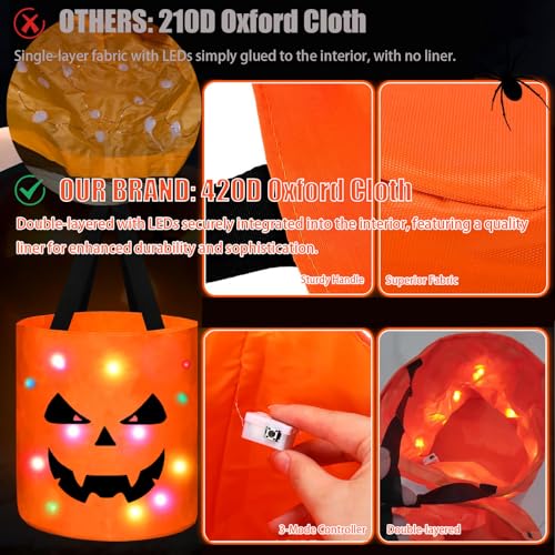 Halloween Trick or Treat Bags Candy Bucket Basket Decoration, Light Up Ghost Sweet Bags Multipurpose Reusable Goody Buckets for 2026 Halloween Party Decor Supplies Favors Gifts 1 Pack - image 4