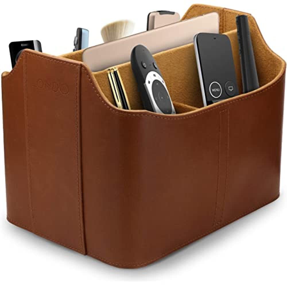 Londo Leder Fernbedienung Organizer und Halter & Leder Fernbedienung Organizer und Halter mit Tablet Fach, Fernbedienungshalter - Multifunktion Aufbewahrung (Hellbraun)