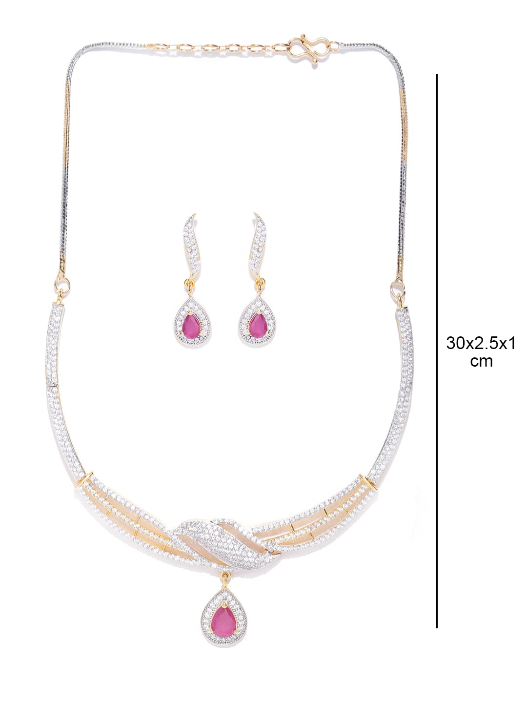 Pink Stone & American Diamond Necklace Set with Drop Earrings
