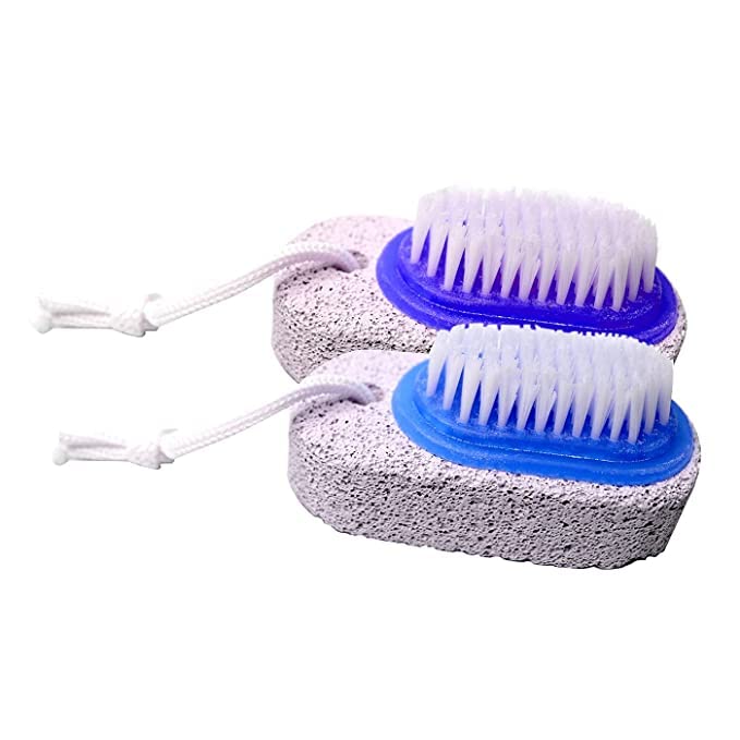 KYNA Pumice Stone With Nail Brush 2 In 1 Foot Scrubber Beauty Accessories Dead Skin Callus Remover For Men And Women Set Of 2 Random Colours