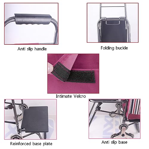 Faltbarer Treppensteiger-Einkaufswagen mit Sitz, wasserdichte Abdeckung, 6 Gummiräder, tragbarer und leichter Einkaufswagen für einfachen Transport und Lagerung – Bild 7