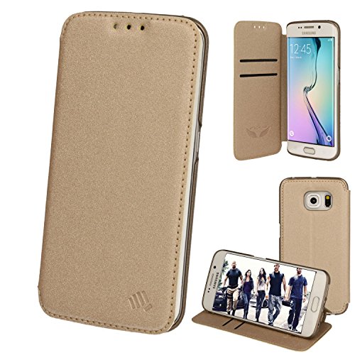 Image of TECHGEAR Galaxy S6 Edge Svelte Case, Stylish Slim Folio Protective Case Cover with Card Slot & Stand in Metallic Inspired Colours Compatible with Samsung Galaxy S6 Edge (Gold)