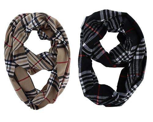Pack of 2 Pcs Women's Stylish Plaids & Check Cashmere Winter Infinity Cowl Scarf