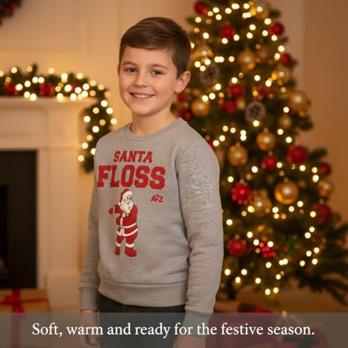 Pull de Noël garçons filles sweat gris imprimé Père Noël pullover enfant - 2