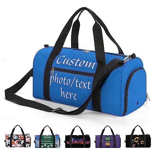 Custom Duffel Bag with Name Logo Image Personalized Travel Bag for Personal Item Gym Bag Sports Gym Yoga Beach with Dry Wet Pocket Shoes Compartment