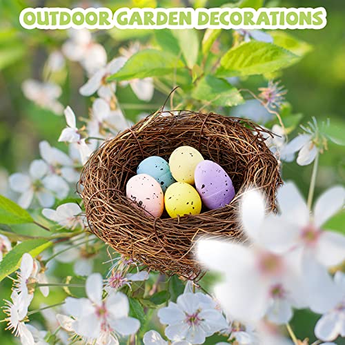 Image of Tatuo 12 Pcs Easter Bird Nest with 60 Pcs Eggs Spring Party Decoration Handmade Miniature 4 Inch Birds Nests Decorative for DIY Spring Displays and Easter Decorations(Pale Yellow,Light Green)