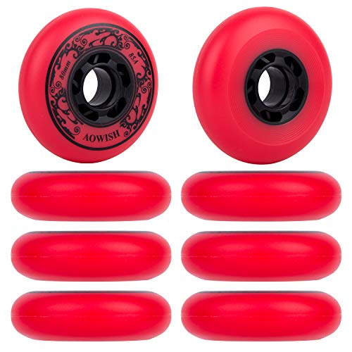 AOWISH Asphalt Outdoor Inline Hockey Wheels| 85a Inline Skate Wheels Replacement| 68mm, 72mm, 76mm, 80mm Sizes| Black, Blue, Red Colors| Fitness, Freeride, Slalom, Urban| 8-Pack (Red, 80mm)
