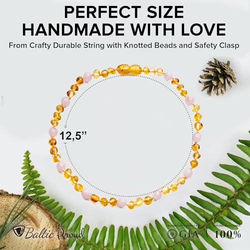 Baltic Proud Amber Necklace (Unisex Honey Rose Polished 12.5 Inches) - Certified Premium Quality Raw Baltic Sea Amber