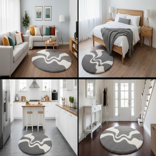 Image of Vintage Threads (Grey 3D 6x6 Ft Shaggy Carpet for Living Room & Bedroom | Ultra Soft Plush Long Pile Rug | Thick Fluffy 3D Modern Floor Carpet | Cozy Luxury Home Decor Rug