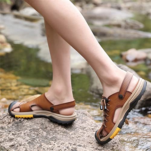 Men's Sandals Leather Shoes Slip-on Leisure Sandals Outdoor Beach Shoes Retro Men Footwear(46)3