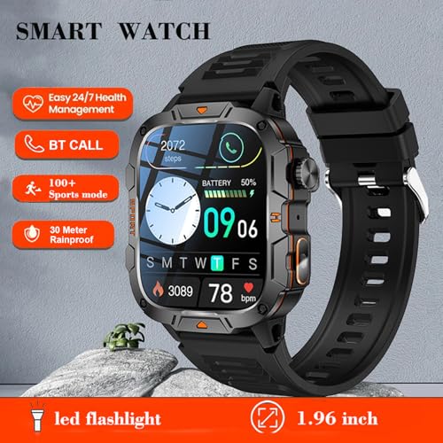 MechKit Montre Intelligente Sports de Plein air 1,96 Pouces écran Haute définition Plus de 100 Modes Sportifs IP68 étanche à l'eau pour Hommes Femmes Noir (Bracelet en Silicone Noir) – vue 2