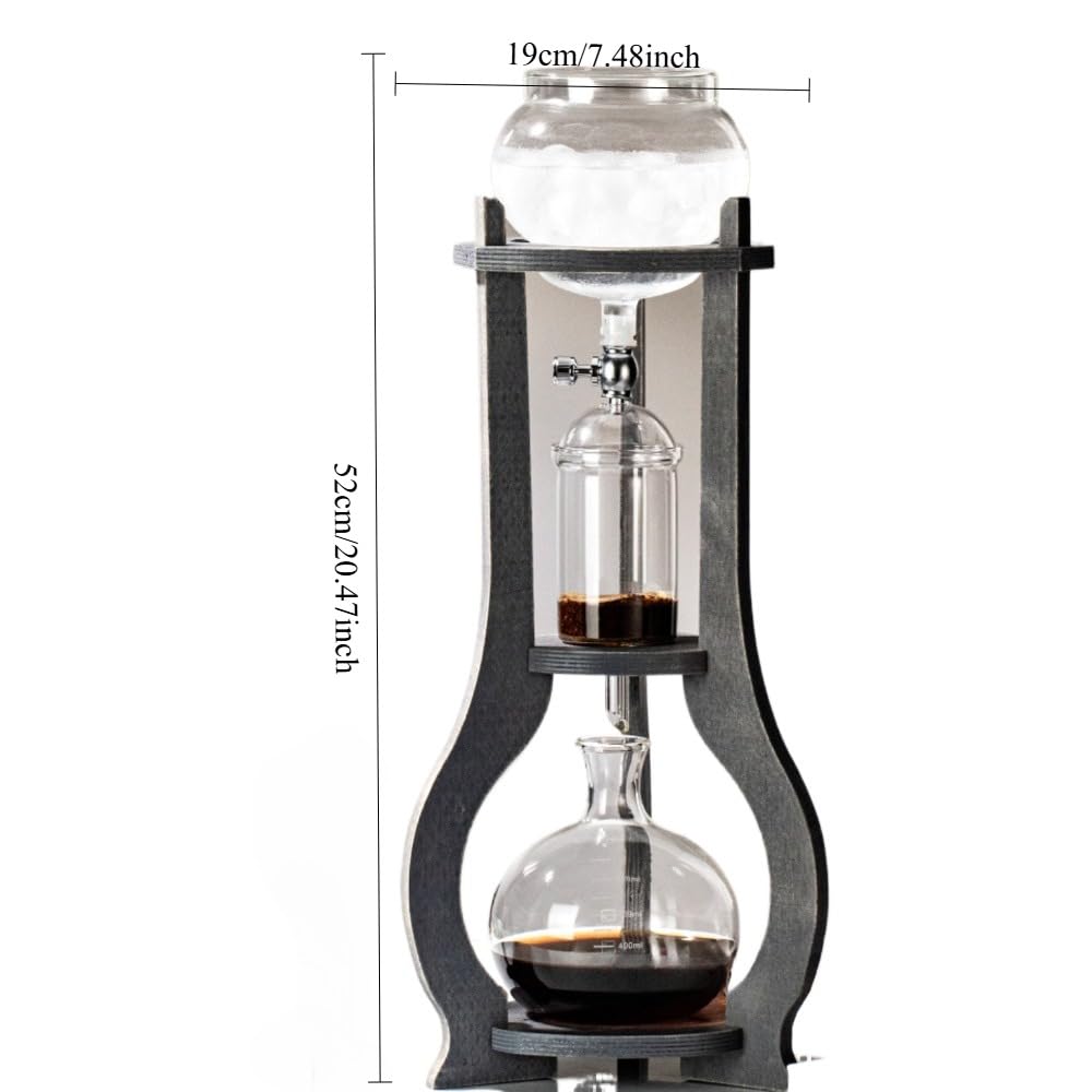 Ekspres do kawy Cold Brew z drewnianym stojakiem, szklany zestaw dzbanków do kawy, odporny na ciepło, gęsty filtr, 100 bibułek filtracyjnych, łyżka do serwowania