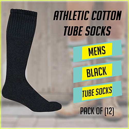 Yacht & Smith 12 Pairs Of Mens & Womens Wholesale Bulk Cotton Tube Socks, Referee Style, by SOCKS'NBULK (12 Pairs Black, Mens 10-13 (Shoe Size 7-12))2