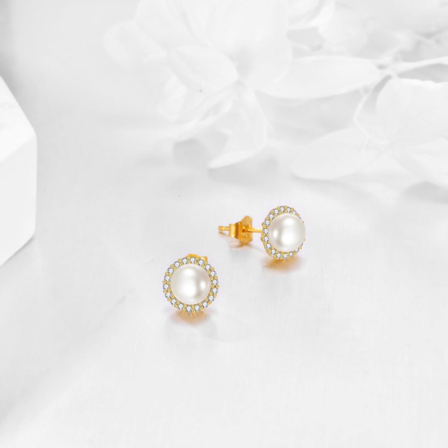 KECHO 14K Real Gold Crystal Earrings Solid Yellow Gold Stud Earrings Jewelry Gifts for Women - Image 3