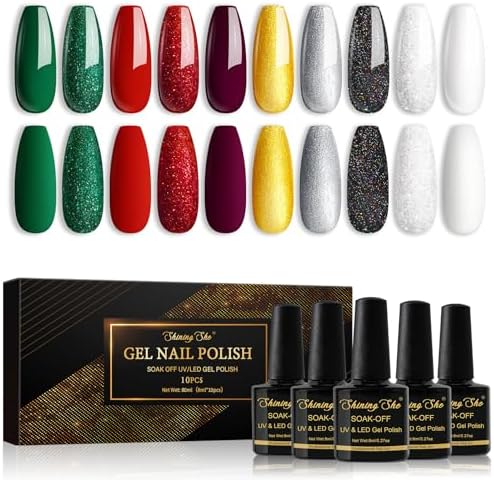 Shining She Gel Nail Polish Blue, 10 Colors white Baby Blue Navy Blue Glitter Gel Polish Kit Soak-Off UV/LED Blue Series Nail Polish Gel Gift for Nail Art Salon DIY Home, 8ML