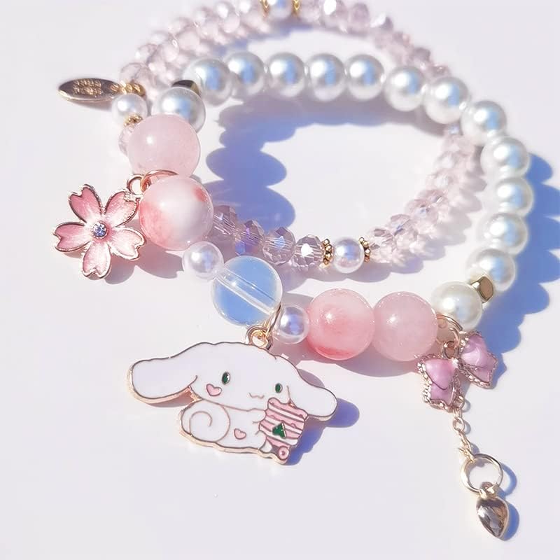 CJIAYUJEW Cute Bracelet Crystal Pearl Bracelets, Anime Elastic Stretch Crystal Bead Bracelet Lovely Cartoon Elastic Beaded Bracelets for Women - Image 2