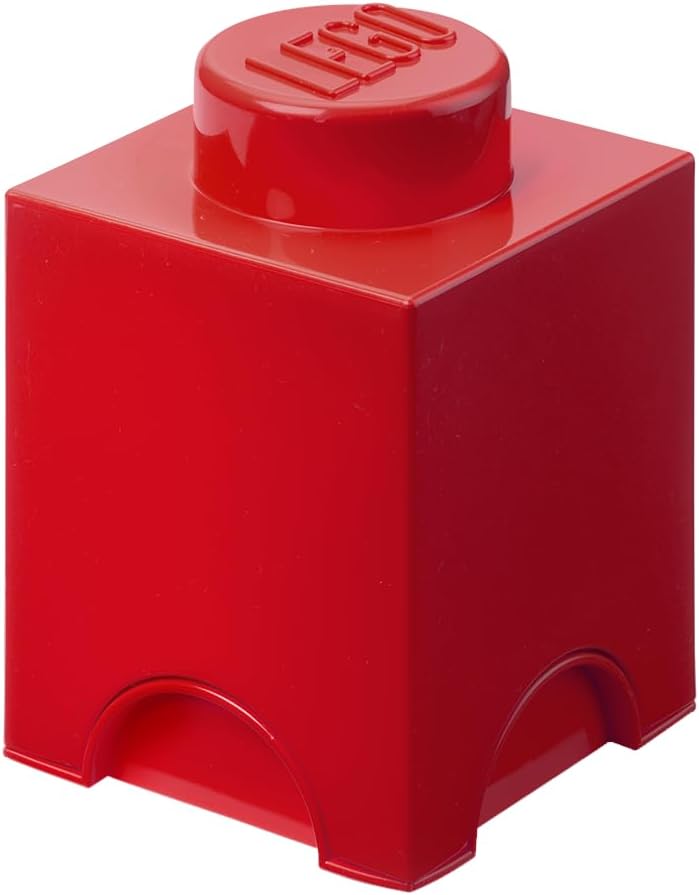 Room Copenhagen, LEGO Brick Box Stackable Storage Containers - Decorative Organizational Building Blocks for Kid's Toys and Accessories - 4.92 x 4.92 x 7.09in - Brick 1, Bright Red