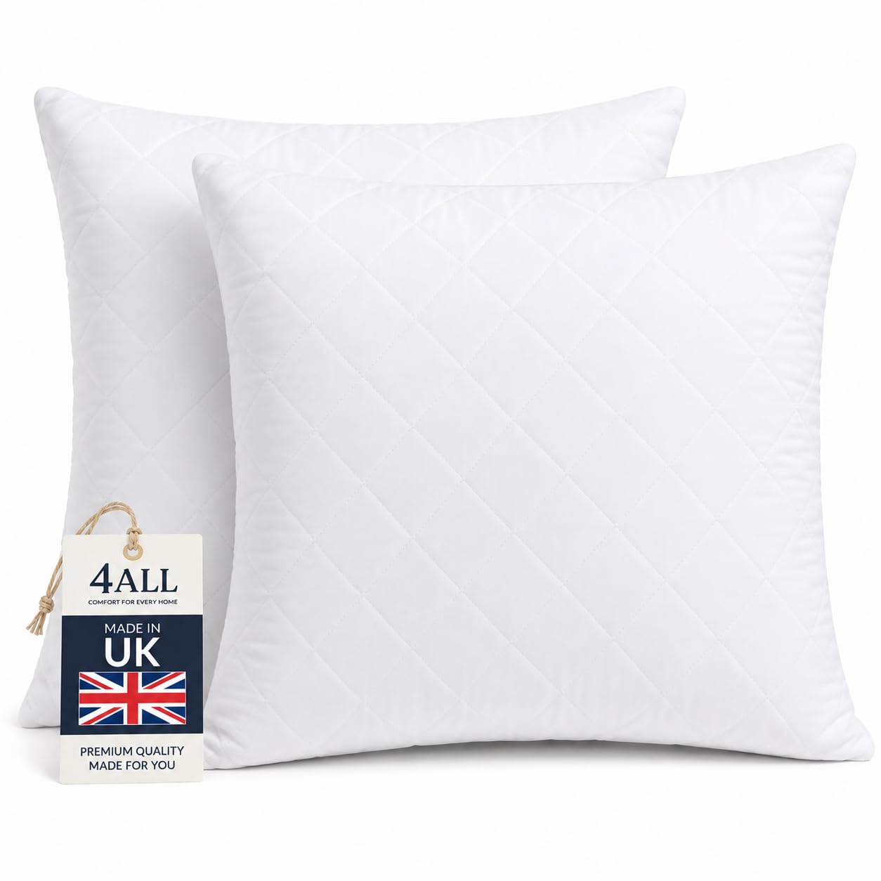 4All Quilted Cushion Inserts – Premium Hollow Fibre Cushion Pads with Soft Cover, Fluffy Square Pillow Inserts for Sofa & Bed, Supportive Cushion Filling, Multiple Sizes (55x55cm(22x22), 2)