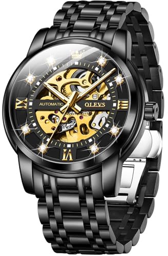 Image of OLEVS Mens Automatic Watch Skeleton Diamond Luxury Mechanical Self Winding Dress Wrist Watch Waterproof Luminous