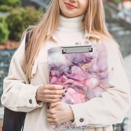 Piasoenc Kunststoff Klemmbrett, Niedliche dekorative Klemmbretter, 31,5 x 22,5 CM, A4 Standard Letter Größe hart Klemmbrett mit Metall-Clip, Büro Klemmbretter für Studenten, Büro, Roter Marmor