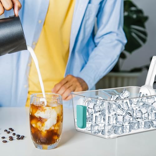Image of Havawish Ice Storage Bin and Flexible Scoop Set Plastic Freezer Bin with Pull out Handle Storage Bucket Clear for Container with Scoop(Blue,10.83 x 7 x 4.33 in,Classic)