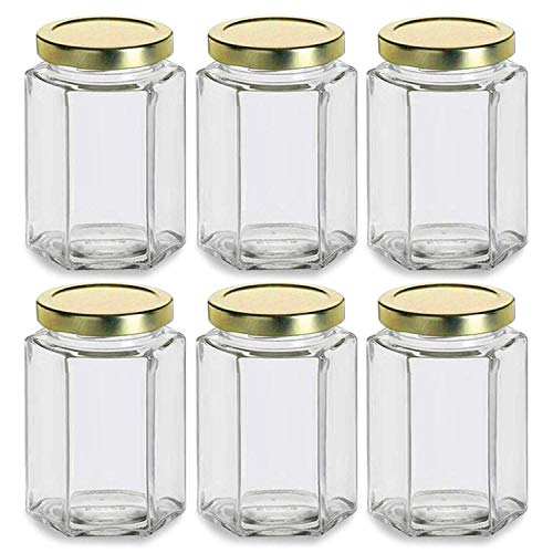 Image of Hexagon Shape Glass Jar and Container (250 ml) with Rust Proof Air Tight Lid - PACK OF 6