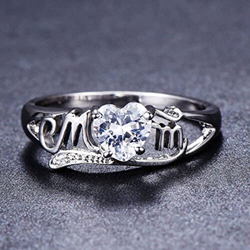 Shiysrl Exquisite Jewelry Ring Love Rings Love Heart Cubic Zirconia Inlaid Mom Letter Finger Ring Mothers Day Jewelry Gift Wedding Band Best Gifts For Love With Valentine's Day - Silver Us 7 #TOP5