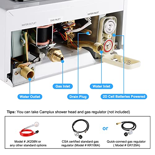 Portable Water Heater, Camplux 1.5 Gpm Tankless Gas Water Heater, Outdoor Camping Water Heater Propane Shower, White #TOP5