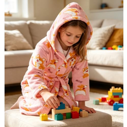 Image of Kids Bathrobe Hooded Plush Fleece Robe for Girls Boys