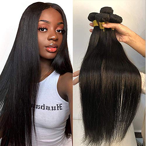 8-40inch Brazilian Straight Human Hair 3 Bundles Long inch Bundles 8A Unprocessed Virgin Straight Human Hair Weave Bundles Natural Black Remy Hair (16 16 16inch, bundles)