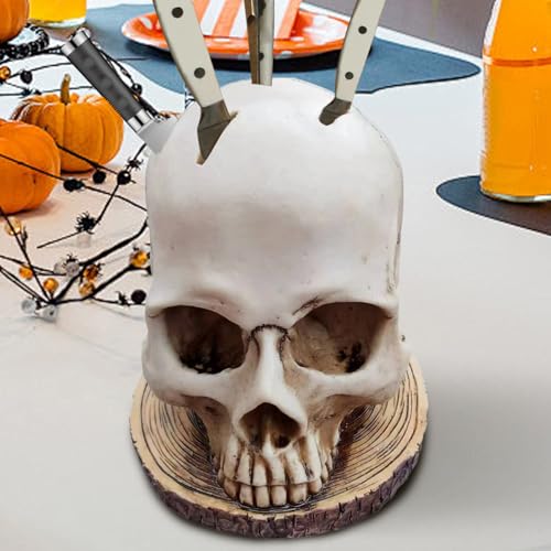 Porte-couteaux de cuisine en forme de tête de mort en résine sculptée - 4