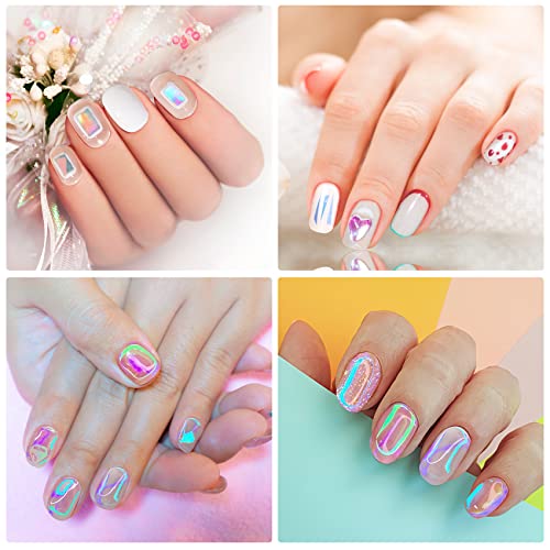 Hinzic 16 Sheets Aurora Nail Foil Cellophane Self-Adhesive Stickers Broken Glass Paper Films Holographic Laser Iridescent Nail Decals Diy Nail Art Decoration For Women Girls #TOP6