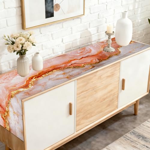Image of Nuxovilar Pink Gold Marble Table Runner Flax 13x72 in | Holiday Runner Flax Placemats Dining Accessories Set Romantic Dinner Elegant Area Room (Pink Gold Marble)