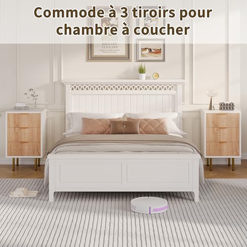 TIMORWTF - Juego de 2 mesitas de noche, cómoda moderna con 3 cajones, mueble de almacenamiento, mesa auxiliar para dormitorio, pasillo, salón u oficina, 40 x 40 x 65 cm (3 cajones madera+blanco 2 - imagen 7