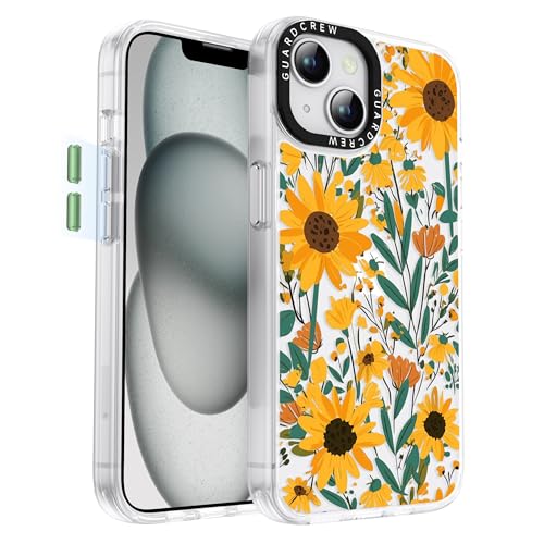 GuardCrew for iPhone 14 Case, [Sunflowers] Cool Aesthetic Pattern for Women, [11FT Military-Grade Drop Tested] Slim Crystal Clear Shockproof TPU Bumper Phone Cover, 6.1"