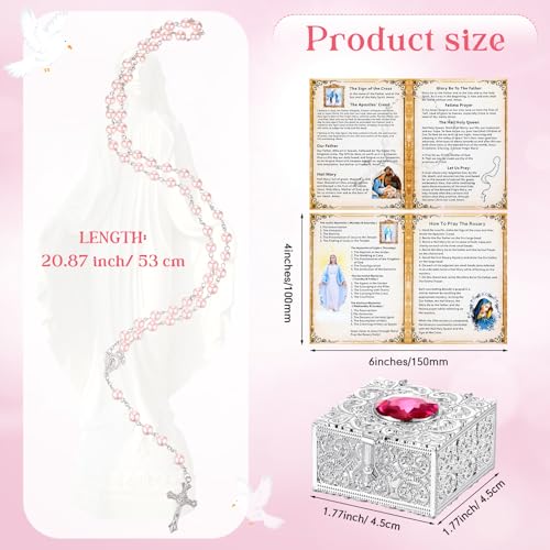 Quelay Rosary Beads Catholic for Women Pearl Rosary Catholic Necklace with Pray Card First Communion Gifts2