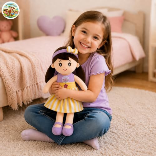 Image of Cute Doll 45 cm for Kids, Soft Plush Doll with Stylish Dress, Huggable Stuffed Toy for Girls and Boys, Birthday Gift, Room Decor, Pretend Play & Purple Soft Toy