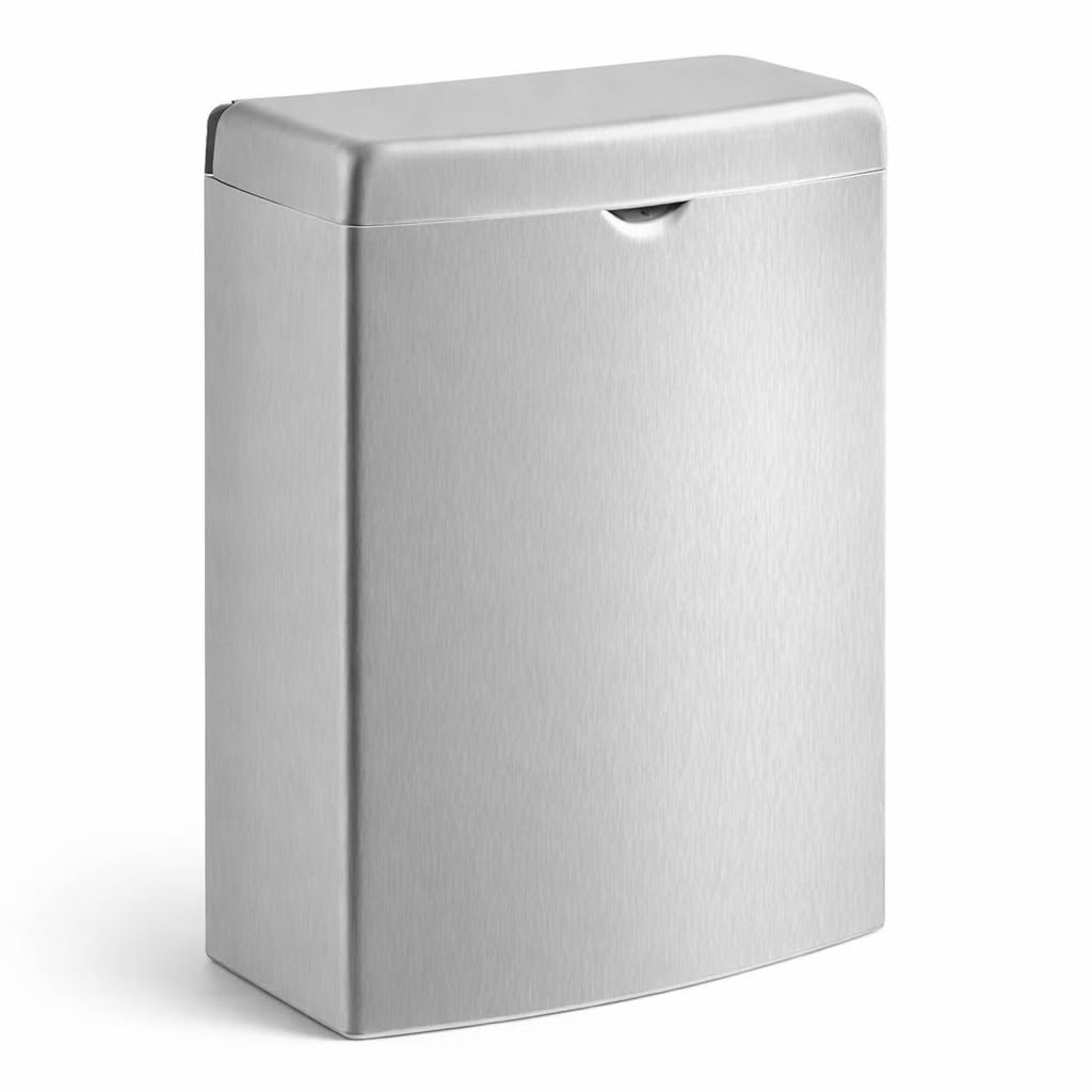 Stainless Steel Sanitary Napkin Receptacle, Wall Mounted Feminine Hygiene Disposal Bin for Commercial Restrooms, ADA-Friendly, Easy-Clean, Odor-Control Design