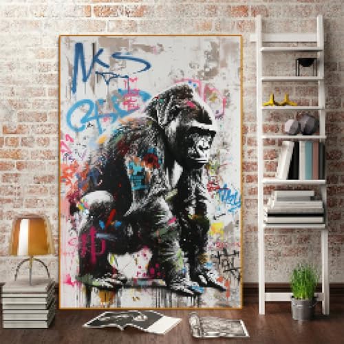 Art mural gorille urbain graffiti abstrait peinture toile salon 60x90cm - 5