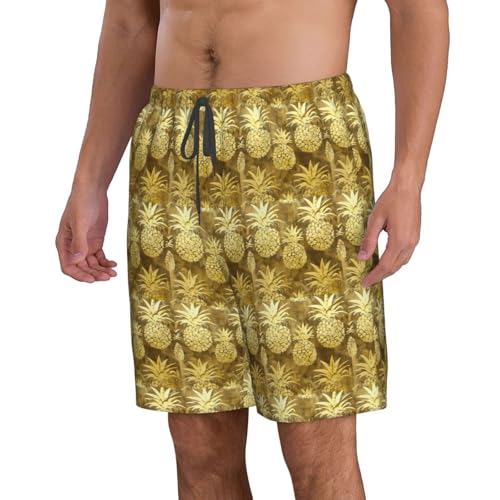 Gold Pineapple Background Print Stylish Beach Shorts Swim Trunks Lightweight Breathable Summer Outdoor Activities2