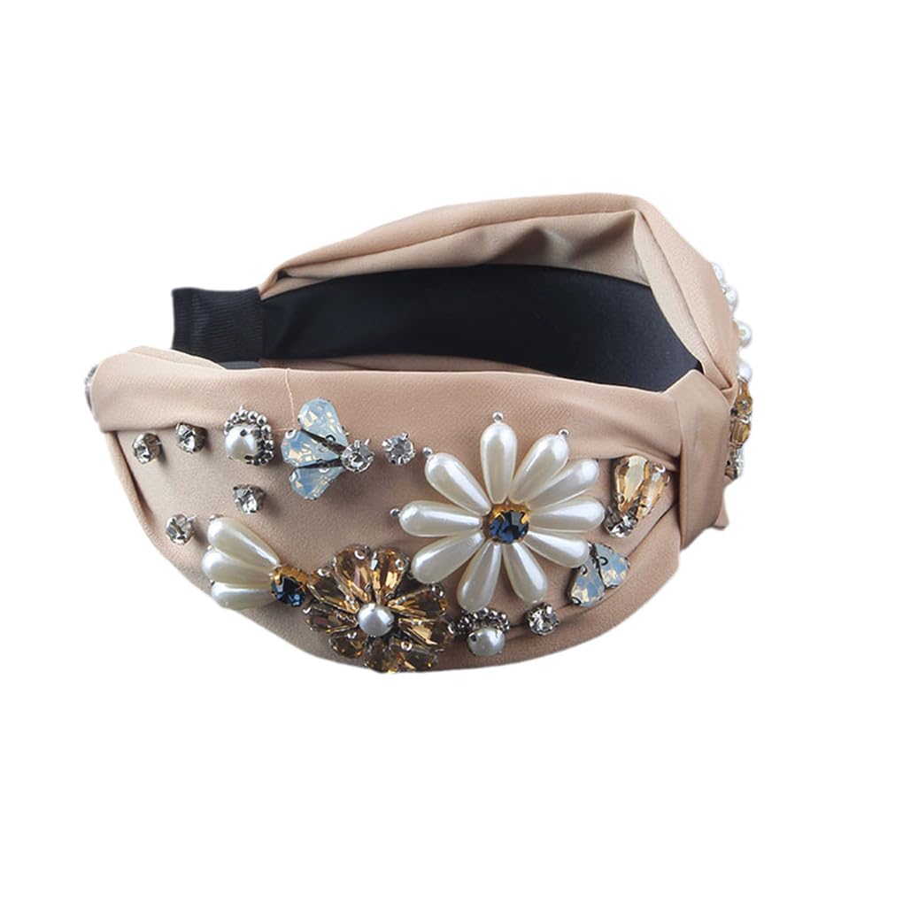 Cerchietto per capelli da donna in tessuto intarsiato con fiori e strass, accessorio per feste e matrimoni, 1 fascia per capelli