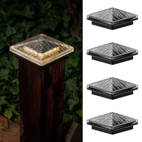 Éclairage de clôture solaire en verre style bois lot de 4 capuchons adaptables sans fil
